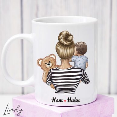 персонализирана чаша с дизайн за майка и момче