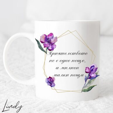 Чаша за подарък с надпис "Приятелството не е едно нещо, а милион малки неща"