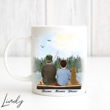 Персонализирана чаша за подарък "Баща и син на риболов"
