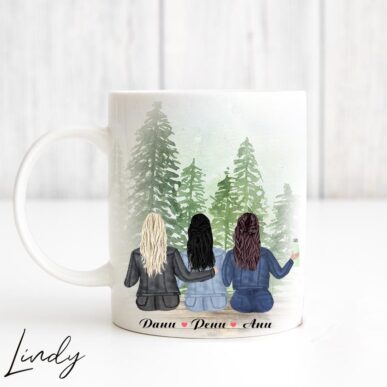 Персонализирана чаша за подарък "Три приятелки на планина"