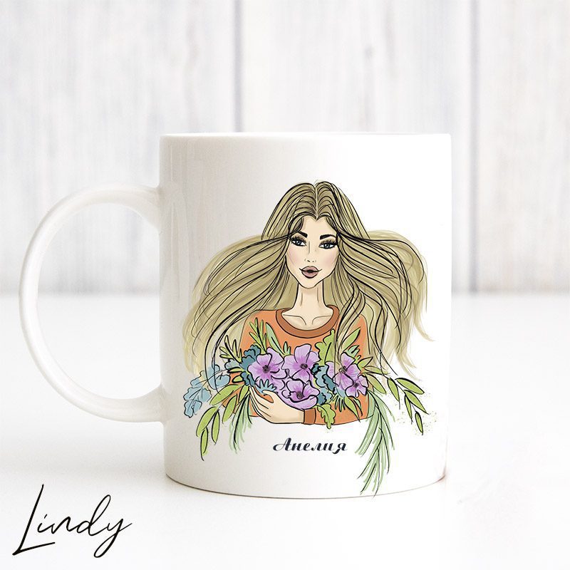 Персонализирана чаша Пролетно момиче | Lindy Design | Чаша за подарък | Чаша по поръчка Персонализирана чаша Пролетно момиче