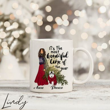 Персонализирана чаша "Коледно момиче с хъски"