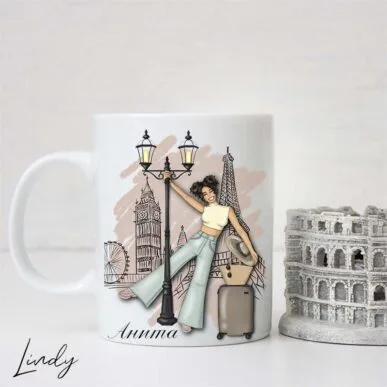 Персонализирана чаша подарък с дизайн "travel girl