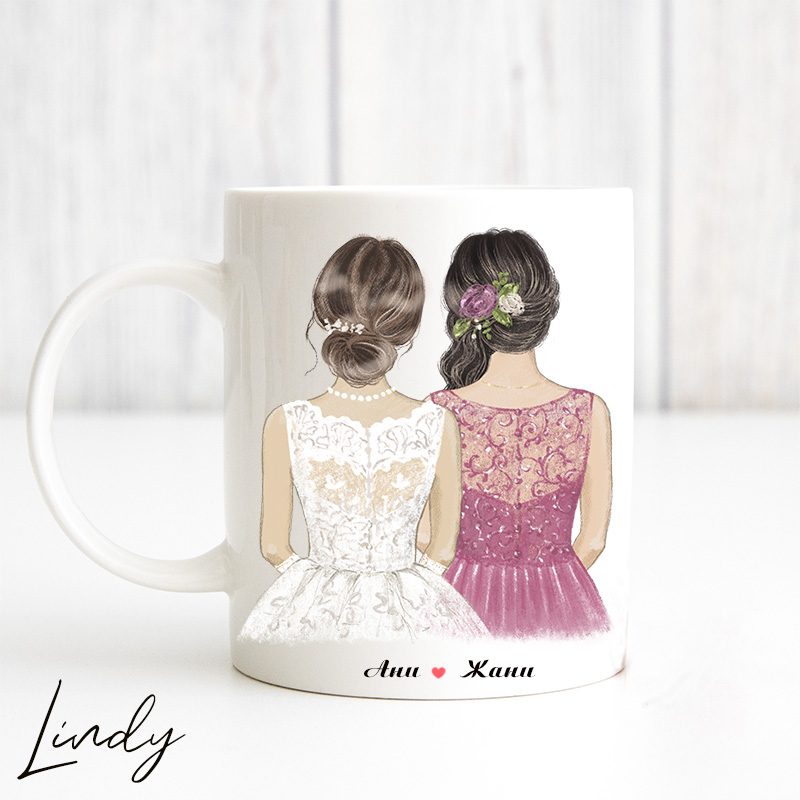 Персонализирана чаша Булка и шаферка | Lindy Design | Чаша за подарък | Чаша по поръчка Персонализирана чаша за подарък Булка и шаферка