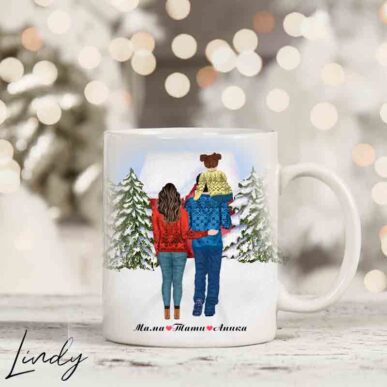 Персонализирана чаша за подарък "Семейство по коледни нощници"