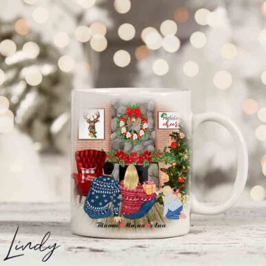 Персонализирана чаша за подарък "Семейство пред камината"