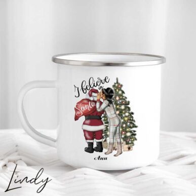 Метално емайлирано канче "I believe in Santa"