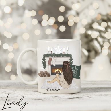 Персонализирана чаша за подарък "Момиче пред камина"