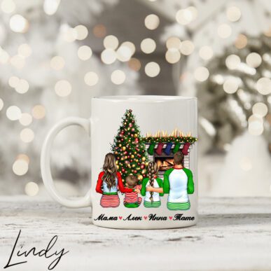 Персонализирана чаша за подарък " Семейство с коледни нощници"