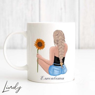 Персонализирана чаша за подарък "Момиче със слънчоглед"