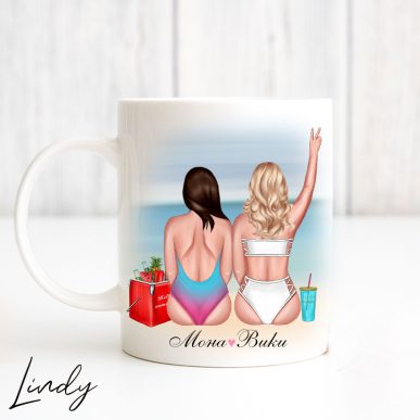 Персонализирана чаша за подарък "Приятелки на плаж"
