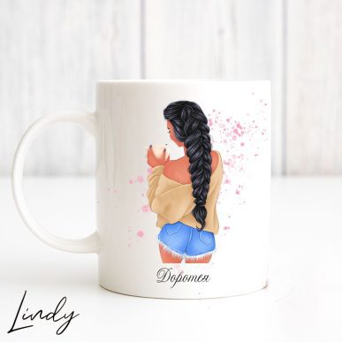 Персонализирана чаша за подарък "Момиче с чаша кафе"