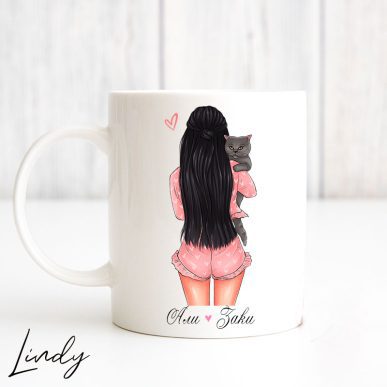 Персонализирана чаша за подарък "Момиче с коте"