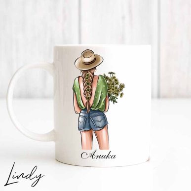 Персонализирана чаша за подарък "Момиче с букет цветя"