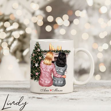 Персонализирана чаша за подарък "Приятелки на Коледа"