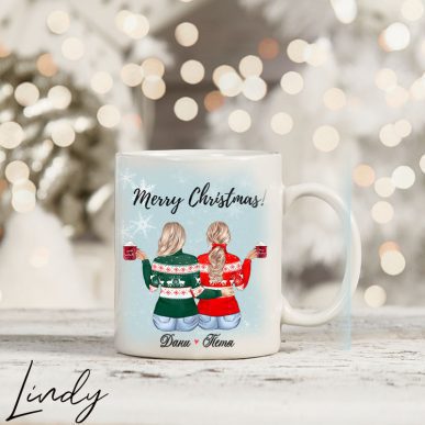 Персонализирана чаша за подарък "Приятелки на Коледа"