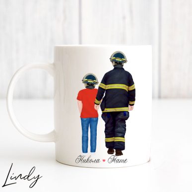 Персонализирана чаша за подарък "Баща пожарникар и син/дъщеря"