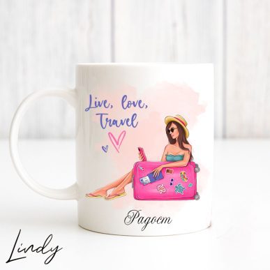 Персонализирана чаша за подарък "Live, love, travel"