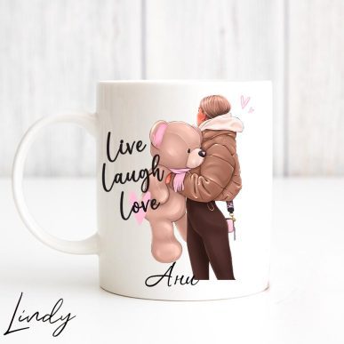 Персонализирана чаша за подарък "Live, laugh, love"