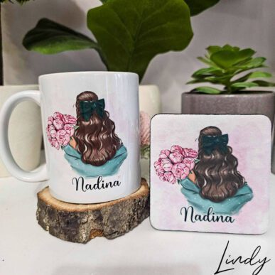 Сет от персонализирана керамична чаша и подложка