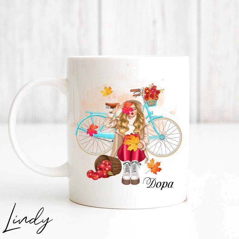 Персонализирана чаша за подарък Есенно момиче | Lindy Design | Чаша за подарък | Чаша по поръчка Персонализирана чаша за подарък Есенно момиче