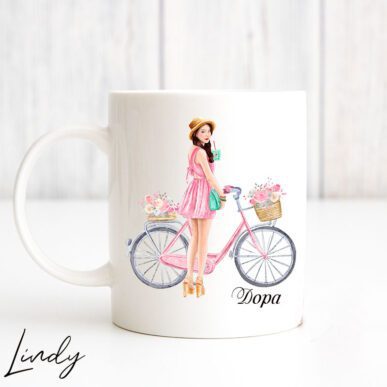 Персонализирана чаша за подарък "Момиче с колело"