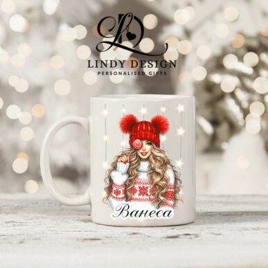 Персонализирана чаша за подарък "Коледно момиче с близалка"