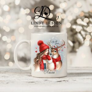 Персонализирана чаша за подарък Коледно момиче с еленче