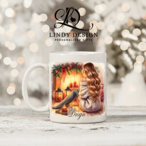 Персонализирана чаша за подарък Момиче пред камината