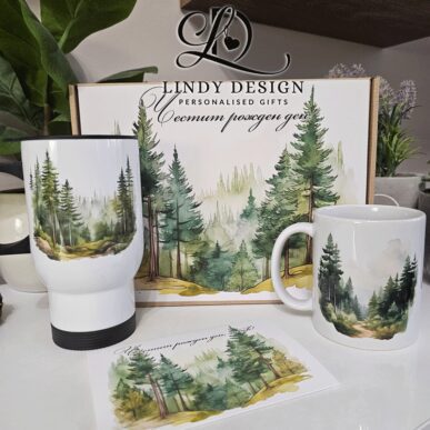 Персонализиран подаръчен комплект от керамична чаша, термо чаша и картичка