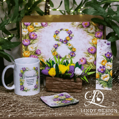 Подаръчен комплект за учителка за 8-ми март – с минзухари и послание на признателност