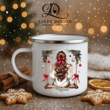 Коледно емайлирано канче „Момиче на люлка“