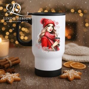 Термо чаша Коледно момиче | Lindy Design | Чаша за подарък | Чаша по поръчка Термо чаша Коледно момиче
