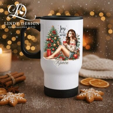 Термо чаша “Момиче пред коледна елха”