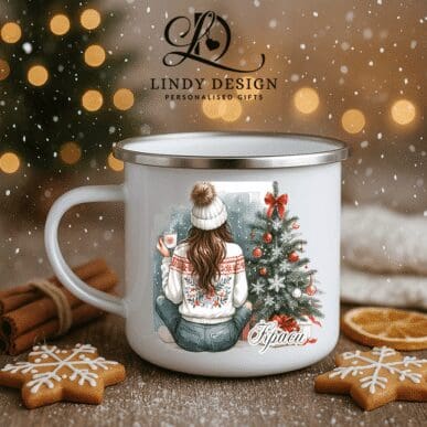 Емайлирано канче „Момиче пред коледна елха“