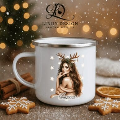 Емайлирано канче „Момиче с рога“ | Персонализиран коледен подарък