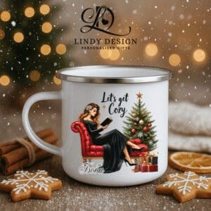 Персонализирано емайлирано канче Коледно момиче с книга