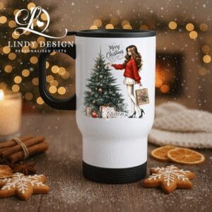Термо чаша Коледно момиче пред елха