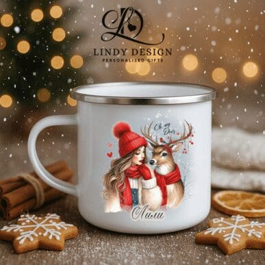 Емайлирано канче „Коледно момиче с еленче“